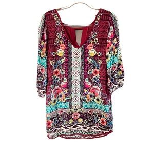 Pink Owl Woman’s Jewel Tones Double V-neck Boho Dress S